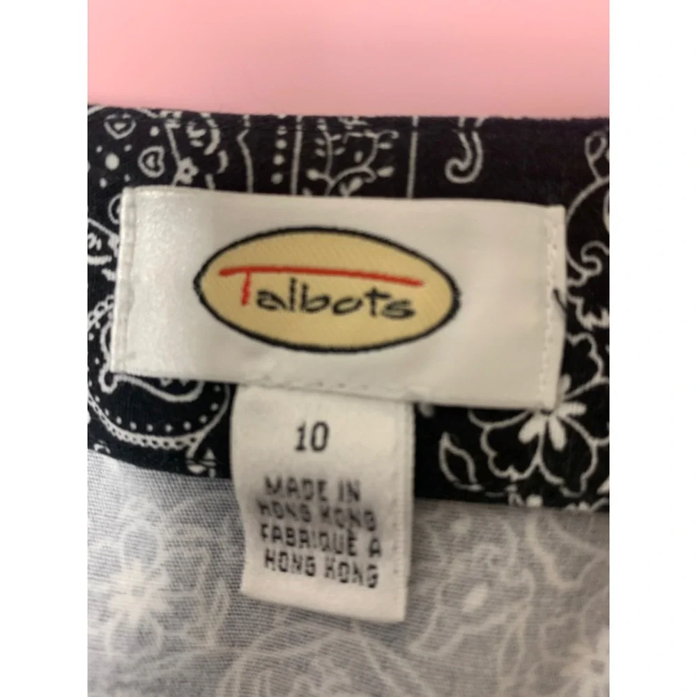 Talbots‎ Medallion Bandana Skirt Womens 10 Black White Excellent Cotton A-Line